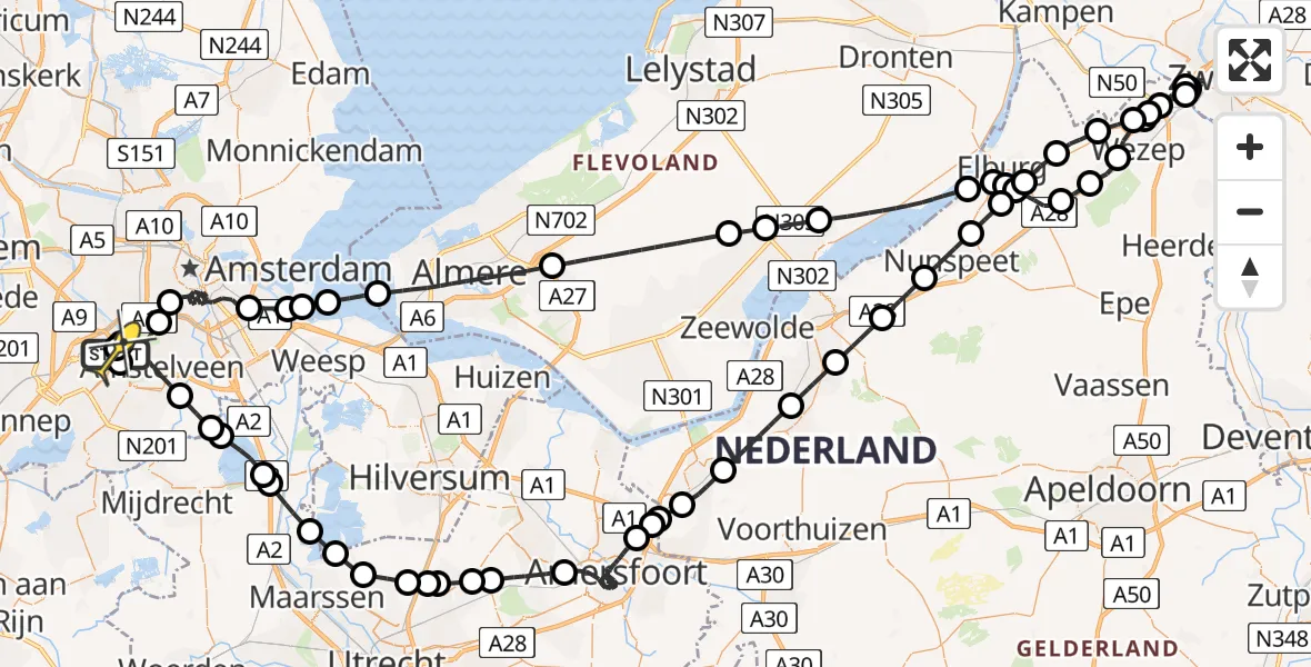 Routekaart van de vlucht: Politieheli naar Schiphol, Halim P.K. straat