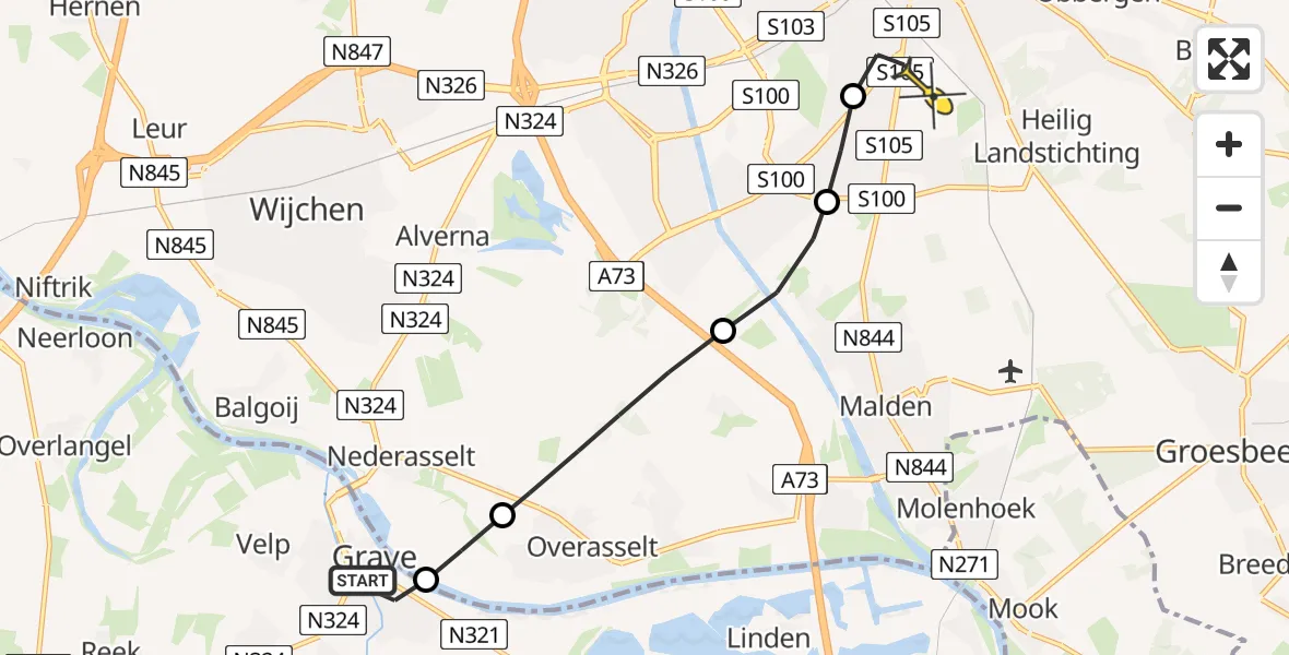 Routekaart van de vlucht: Lifeliner 3 naar Radboud Universitair Medisch Centrum, Schansstraatje