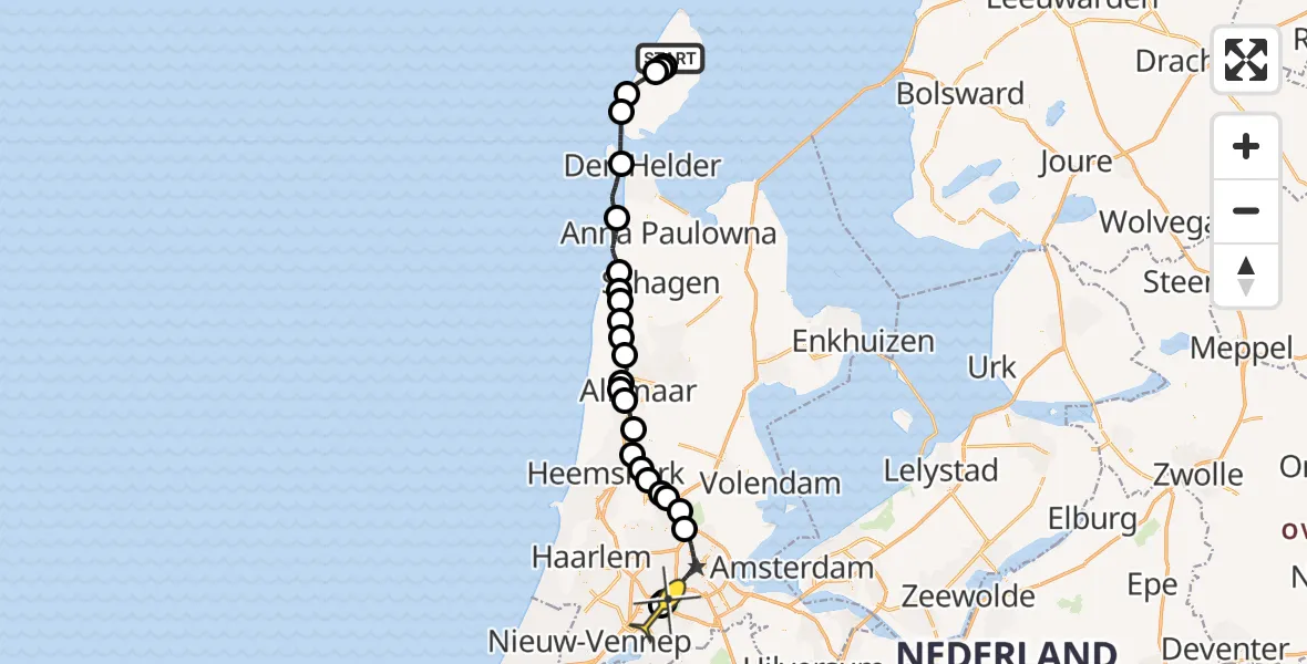 Routekaart van de vlucht: Politieheli naar Schiphol, Hoofdweg