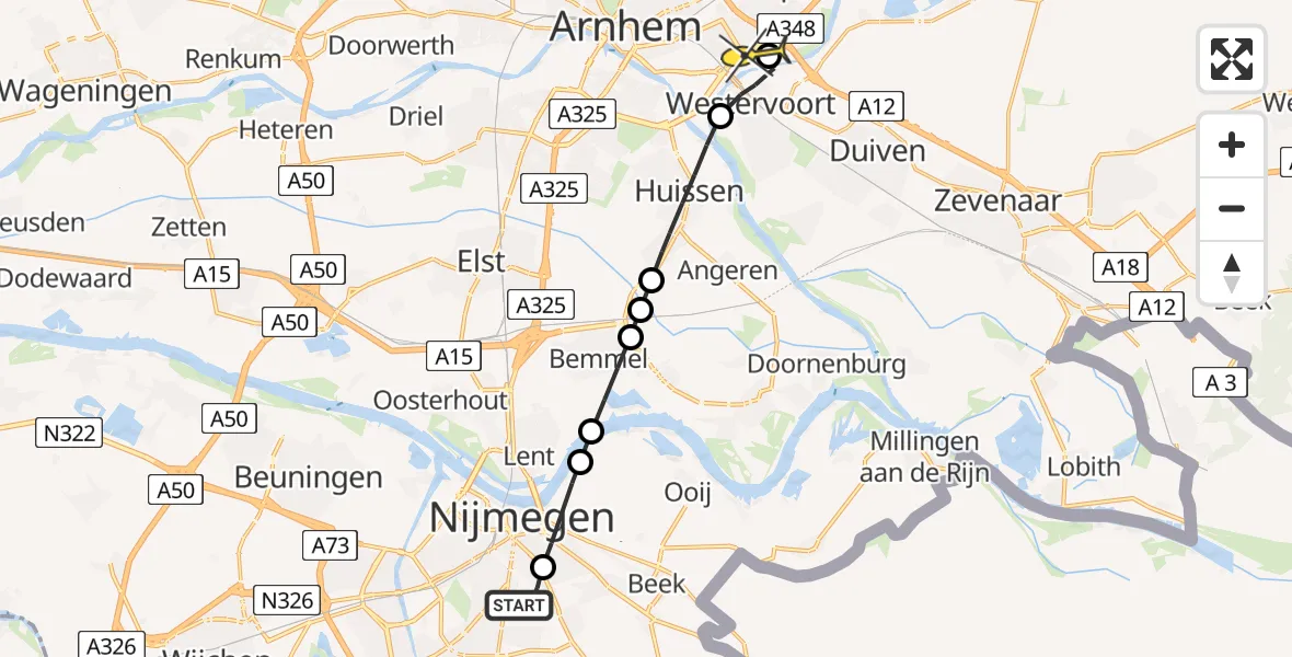 Routekaart van de vlucht: Lifeliner 3 naar Arnhem, Molenveldlaan