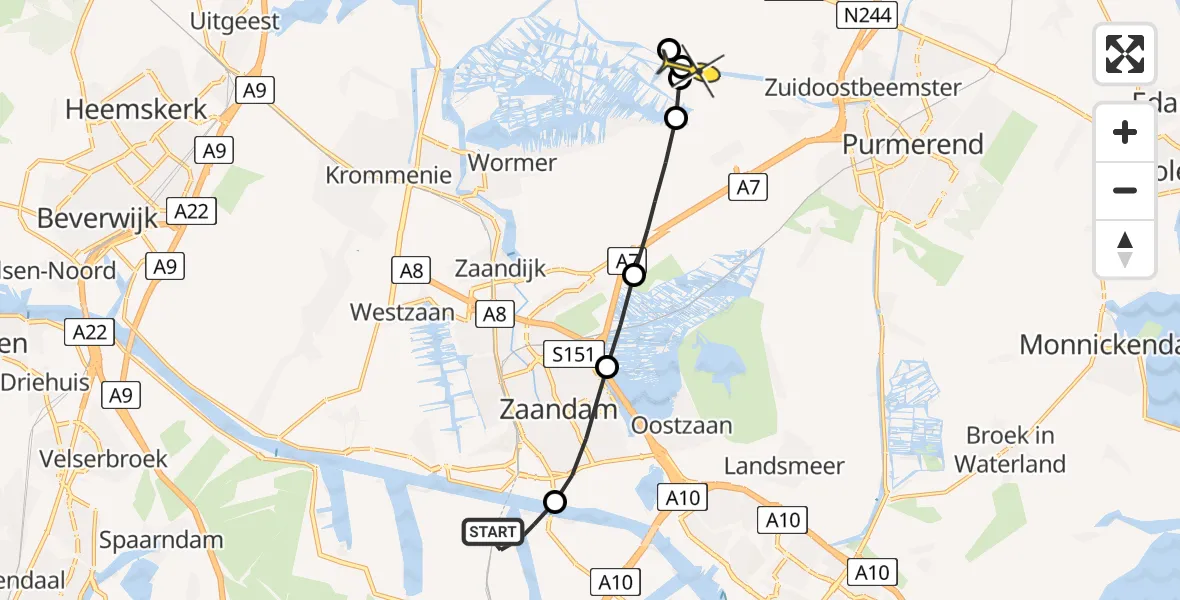 Routekaart van de vlucht: Lifeliner 1 naar Spijkerboor, Elbaweg