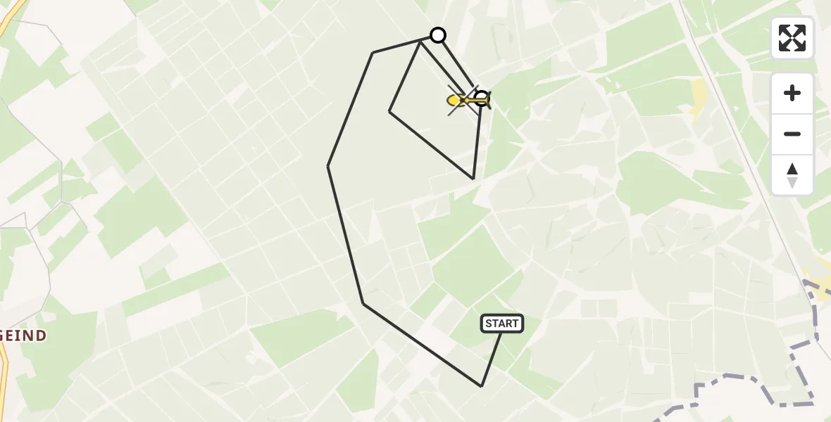 Routekaart van de vlucht: Politiehelikopter naar Oost West en Middelbeers, Straatsche Heide