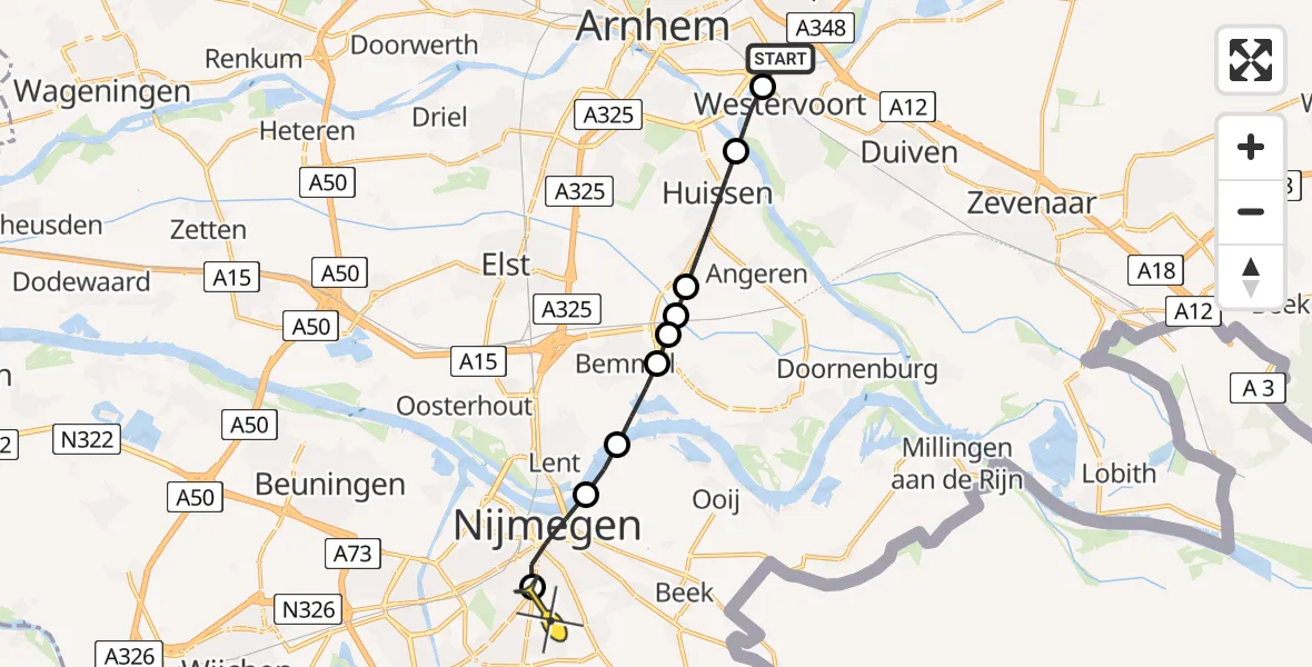 Routekaart van de vlucht: Lifeliner 3 naar Radboud Universitair Medisch Centrum, Zevenaarseweg