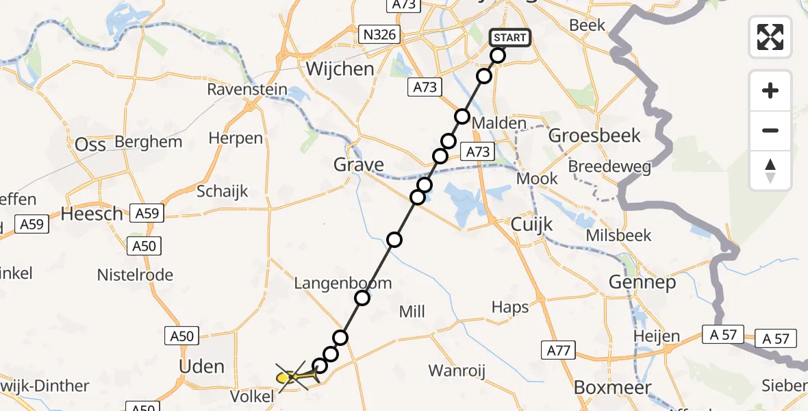Routekaart van de vlucht: Lifeliner 3 naar Vliegbasis Volkel, Heiweg