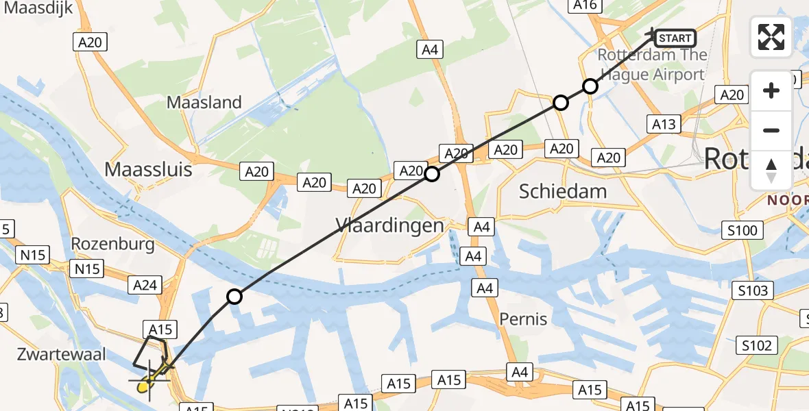 Routekaart van de vlucht: Lifeliner 2 naar Botlek, Achterdijk