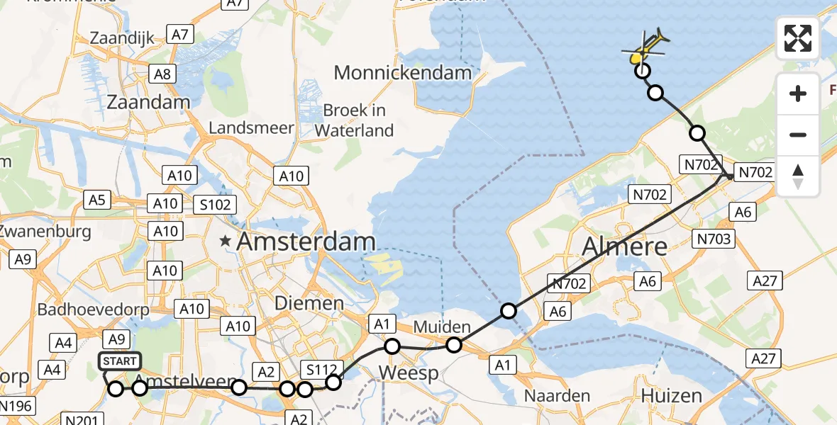 Routekaart van de vlucht: Politiehelikopter naar Lelystad, Westerkimweg