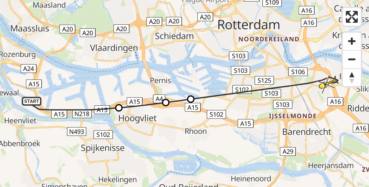 Routekaart van de vlucht: Lifeliner 2 naar Rotterdam, Botlekweg