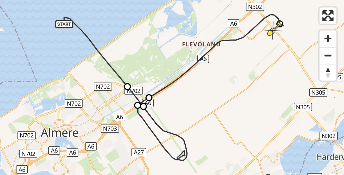 Routekaart van de vlucht: Politiehelikopter naar Lelystad Airport, Larserweg