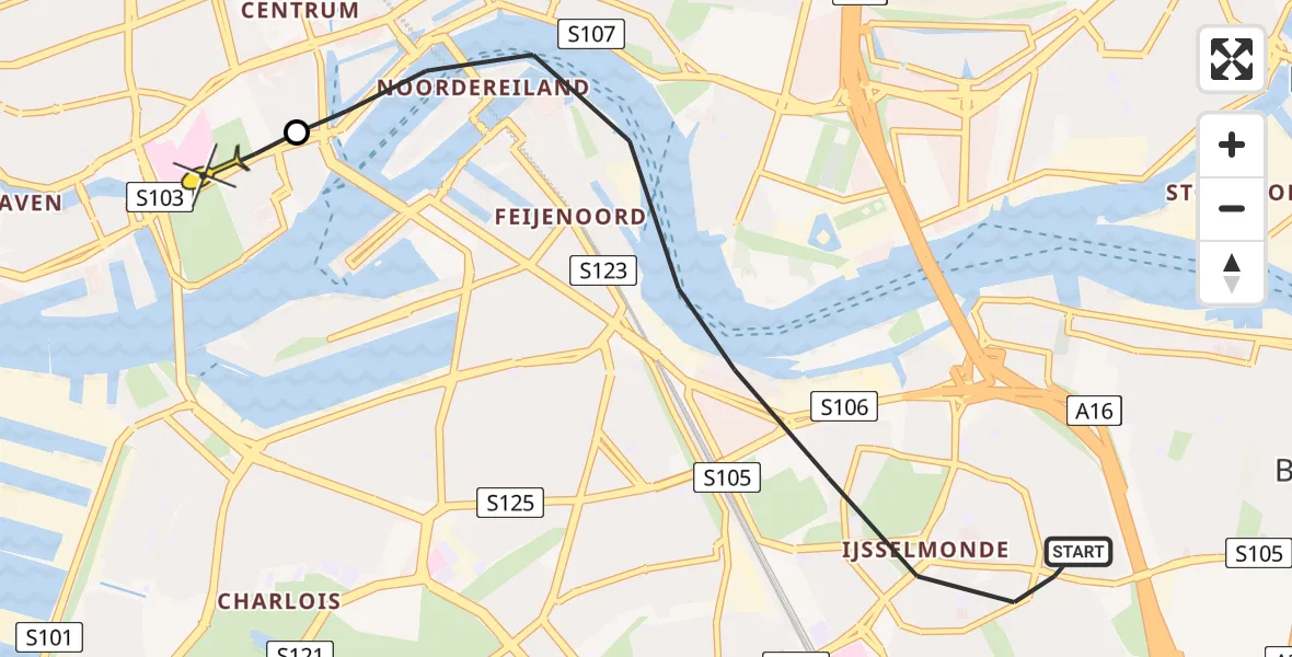 Routekaart van de vlucht: Lifeliner 2 naar Erasmus MC, Tielerwaard