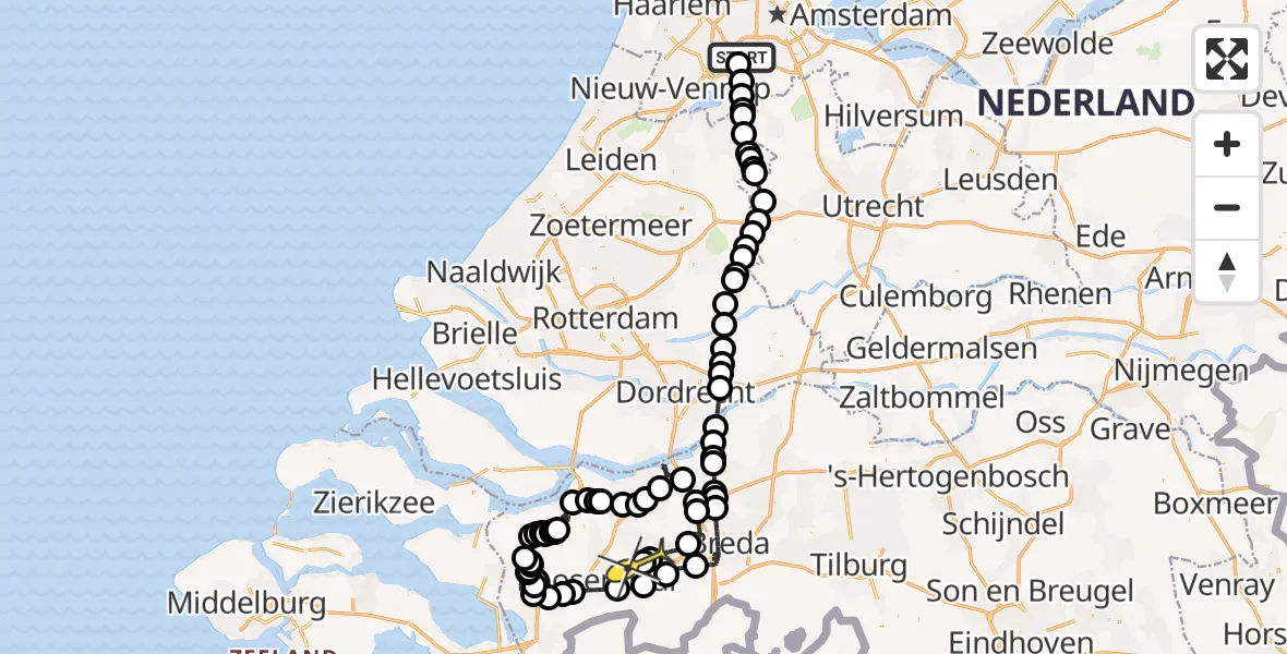 Routekaart van de vlucht: Politiehelikopter naar Breda International Airport, Thermiekstraat