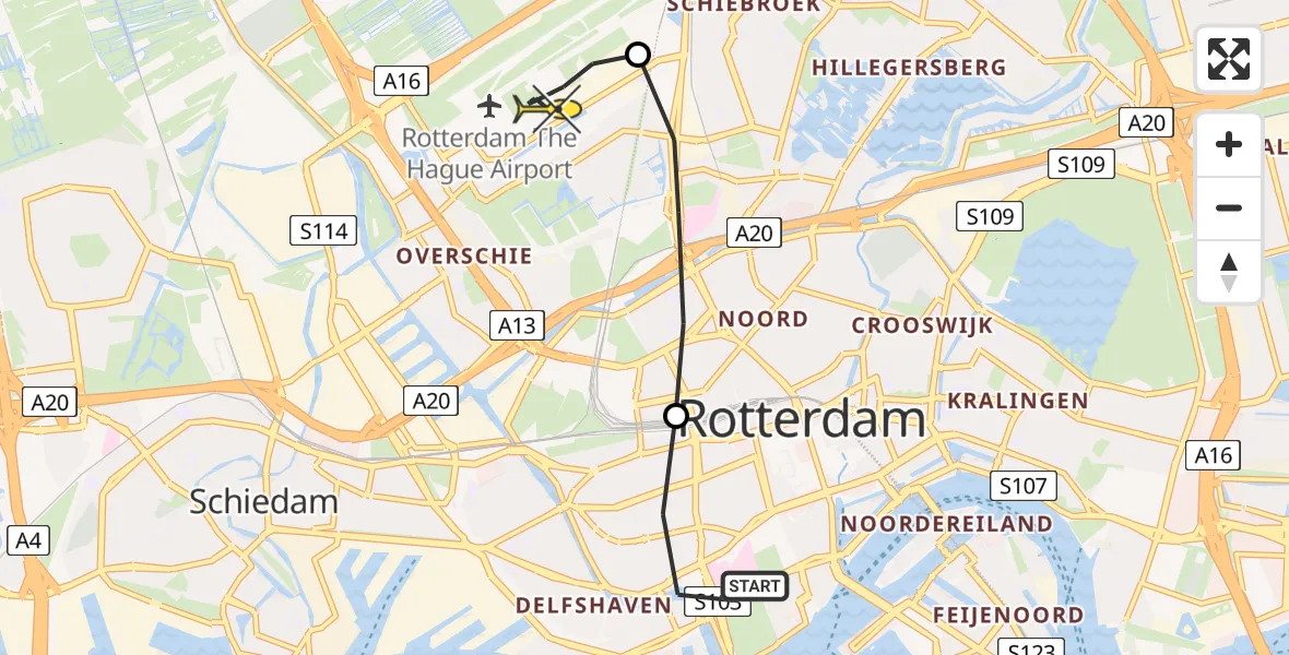 Routekaart van de vlucht: Lifeliner 2 naar Rotterdam The Hague Airport, Joost van Geelstraat