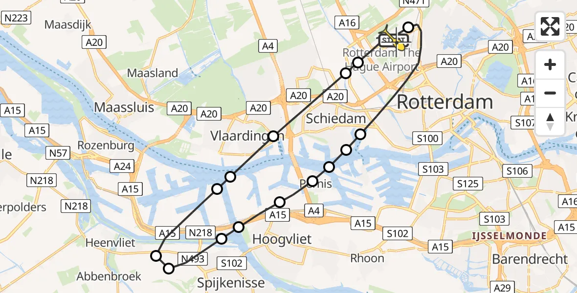 Routekaart van de vlucht: Lifeliner 2 naar Rotterdam The Hague Airport, Rotterdam Airportbaan