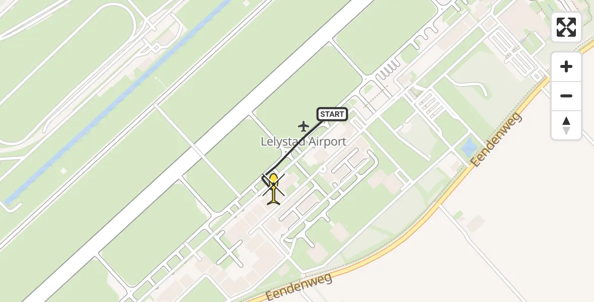 Routekaart van de vlucht: Ambulanceheli naar Lelystad Airport, Emoeweg