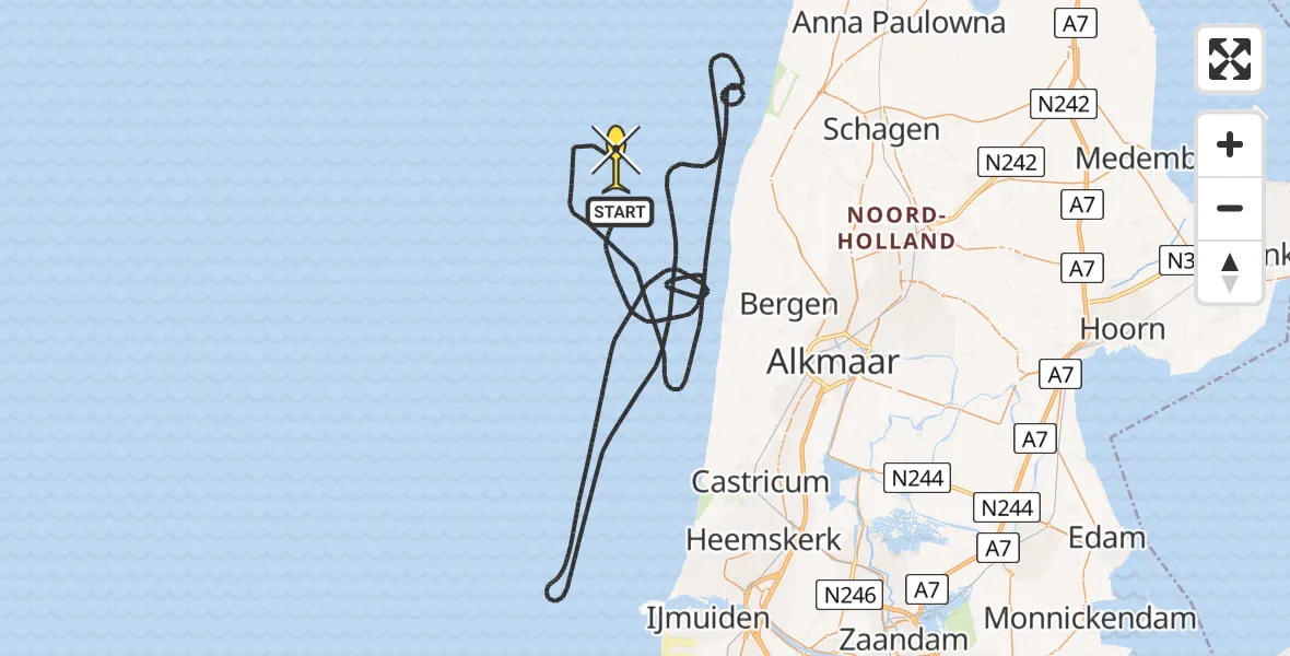 Routekaart van de vlucht: Kustwachthelikopter naar 
