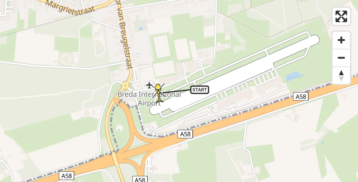 Routekaart van de vlucht: Politieheli naar Breda International Airport, Pastoor van Breugelstraat