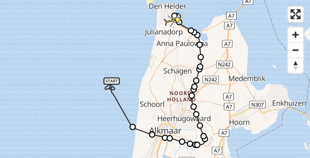 Routekaart van de vlucht: Kustwachthelikopter naar Vliegveld De Kooy, Luchthavenweg