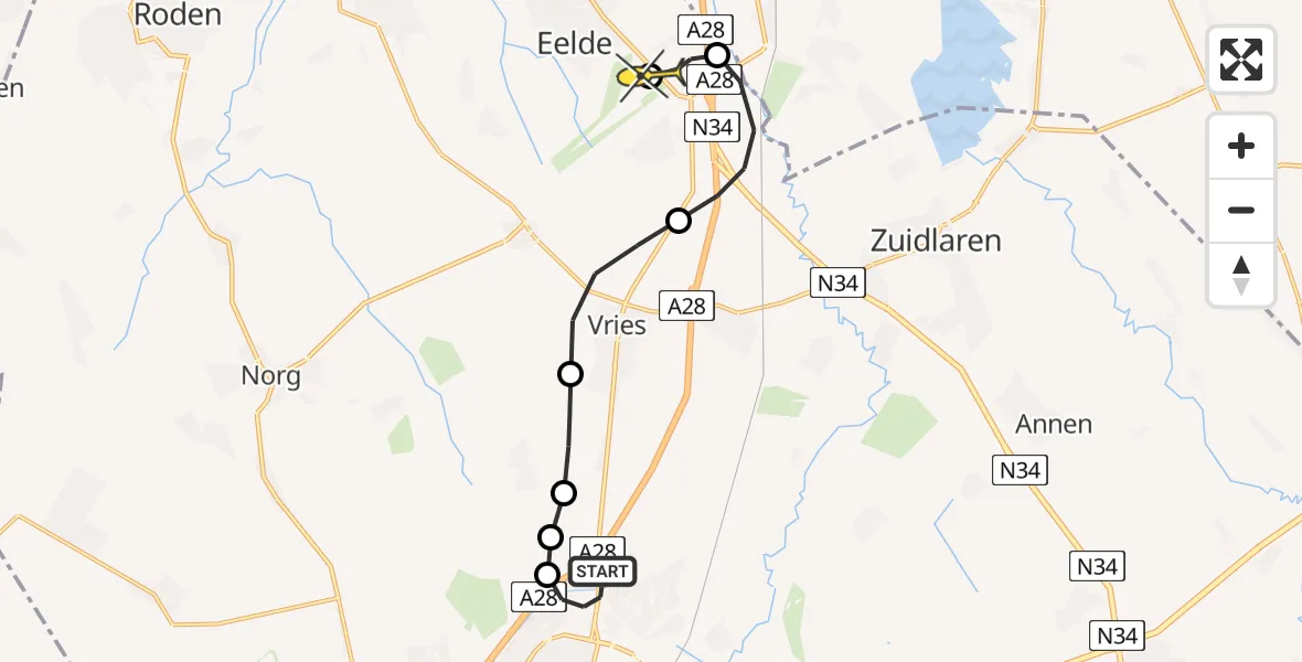 Routekaart van de vlucht: Lifeliner 4 naar Groningen Airport Eelde, Boeremientpad