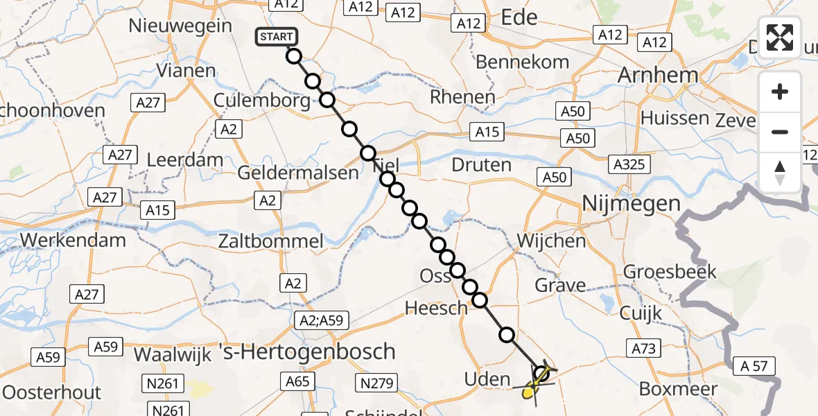 Routekaart van de vlucht: Lifeliner 3 naar Vliegbasis Volkel, Gulden Hoevepad