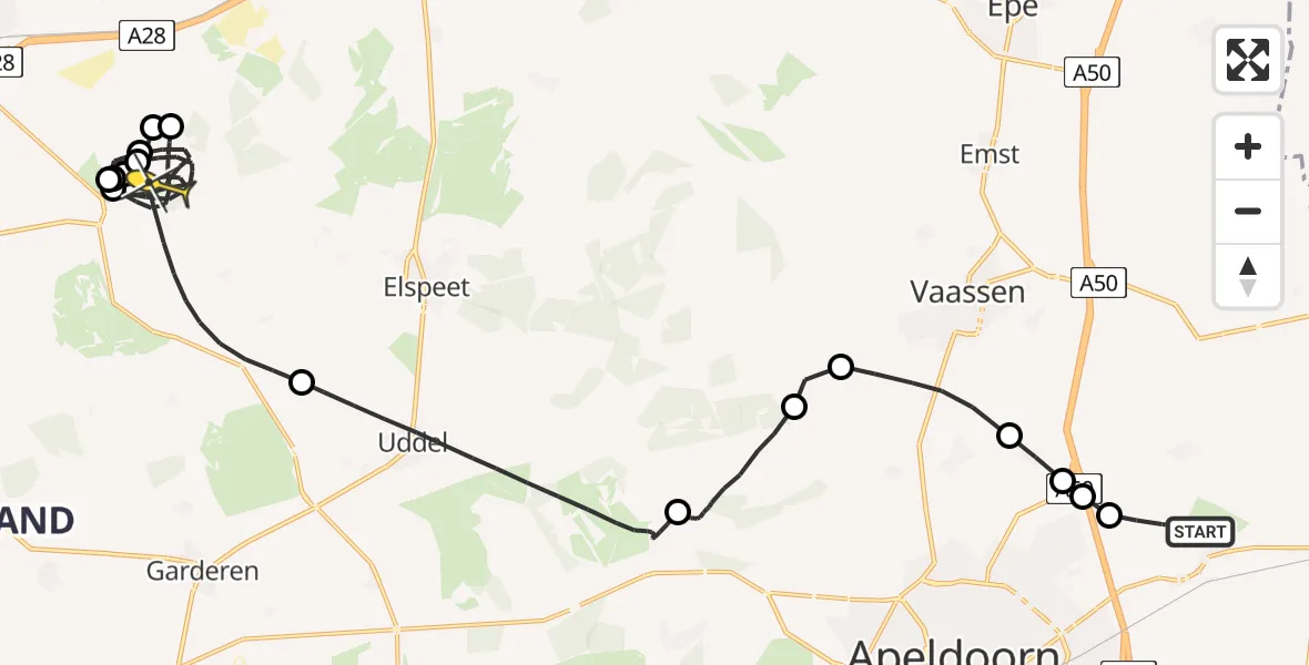 Routekaart van de vlucht: Politiehelikopter naar Ermelo, Kraaienjagersweg