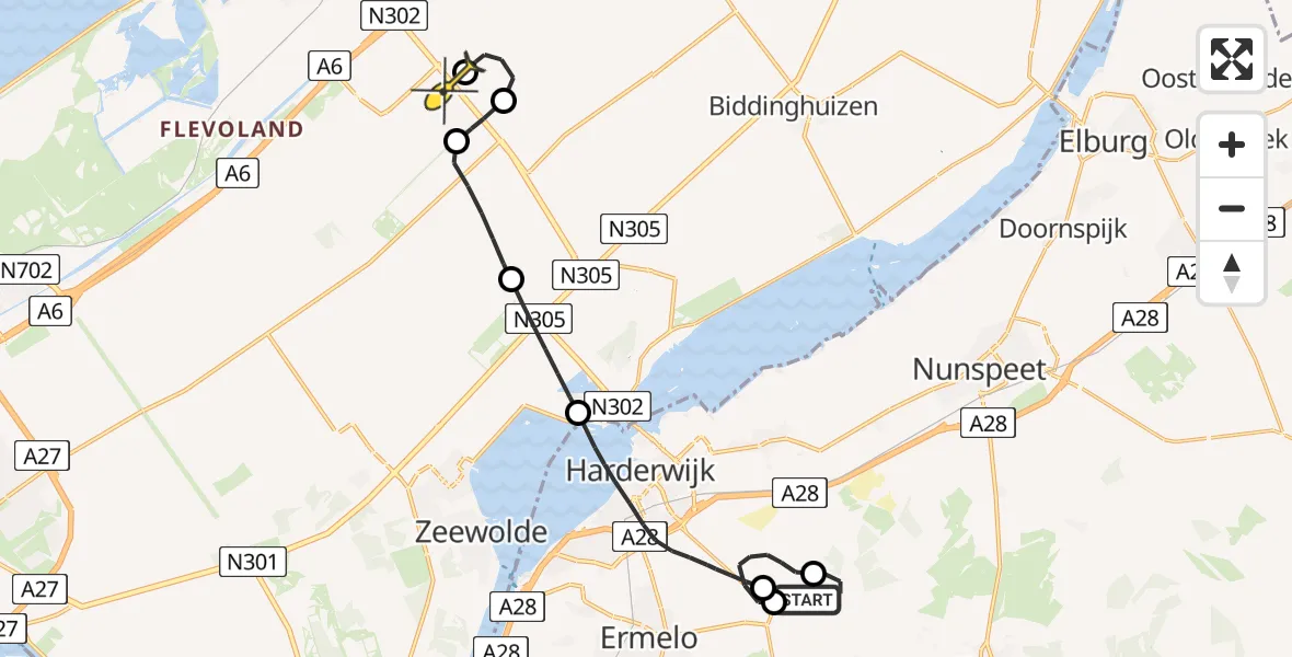 Routekaart van de vlucht: Politieheli naar Lelystad Airport, Cyriasische Veld