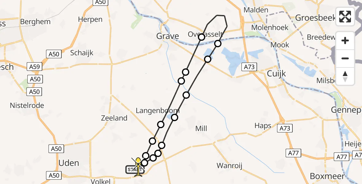 Routekaart van de vlucht: Lifeliner 3 naar Vliegbasis Volkel, Zeelandsedijk