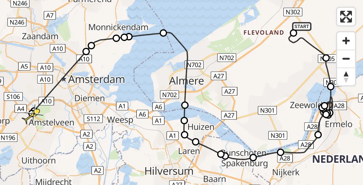Routekaart van de vlucht: Politieheli naar Schiphol, Arendweg