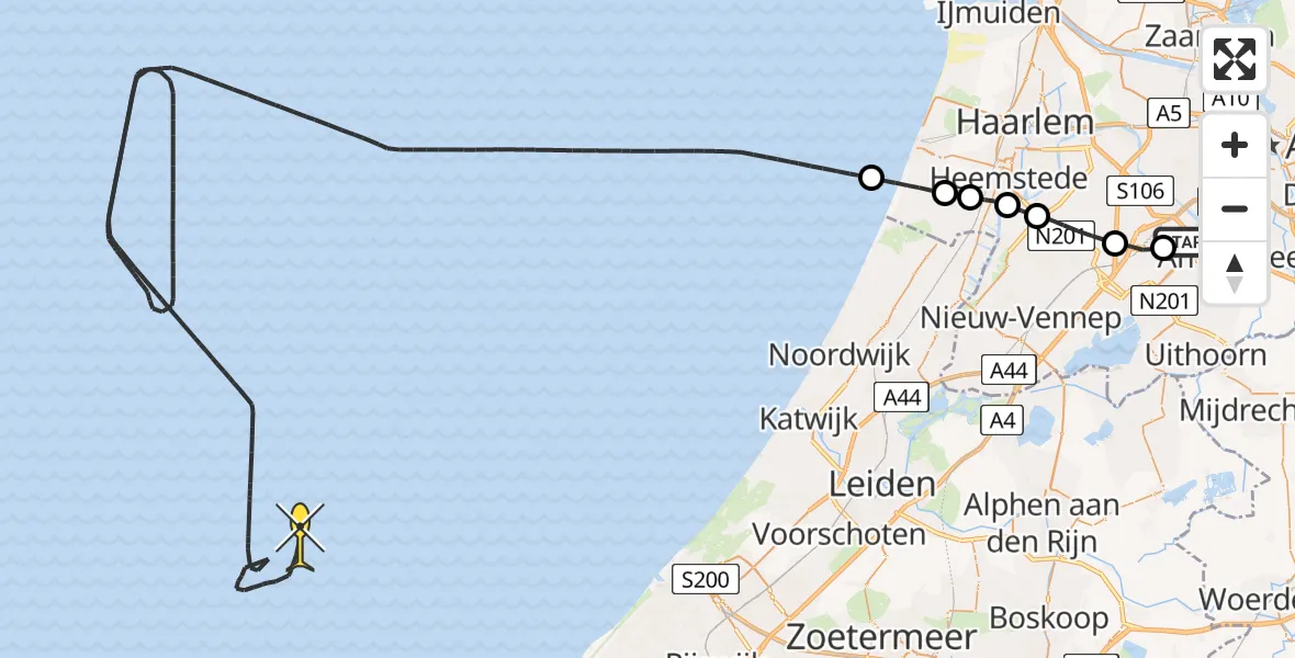 Routekaart van de vlucht: Politiehelikopter naar Thermiekstraat