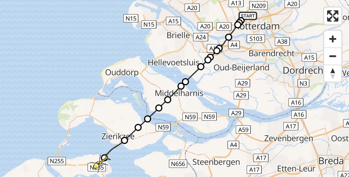 Routekaart van de vlucht: Lifeliner 2 naar Colijnsplaat, Barajasbaan