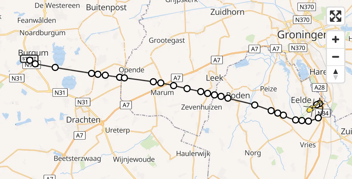 Routekaart van de vlucht: Lifeliner 4 naar Groningen Airport Eelde, Damsingel