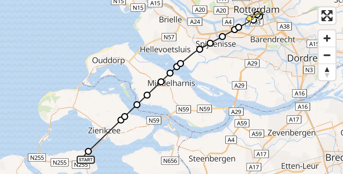 Routekaart van de vlucht: Lifeliner 2 naar Erasmus MC, Noordlangeweg