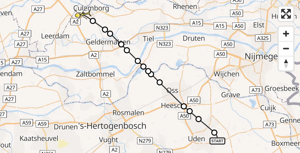 Routekaart van de vlucht: Lifeliner 3 naar Culemborg, Millsebaan