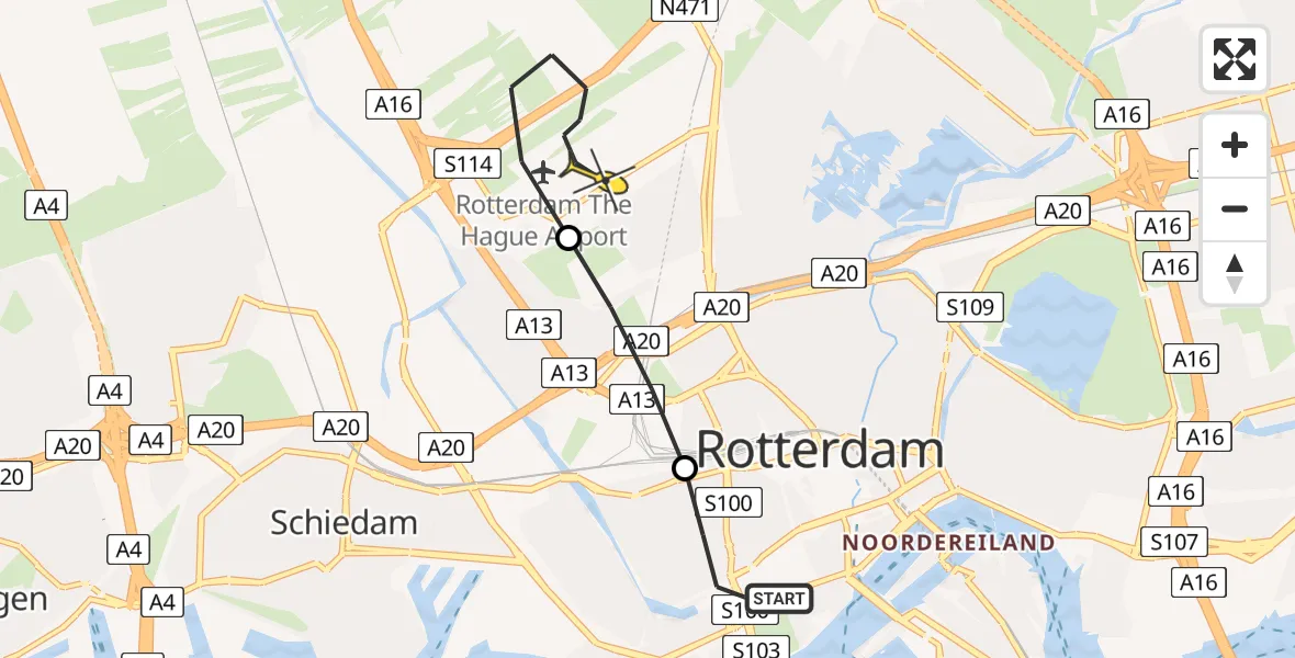 Routekaart van de vlucht: Lifeliner 2 naar Rotterdam The Hague Airport, Claes de Vrieselaan