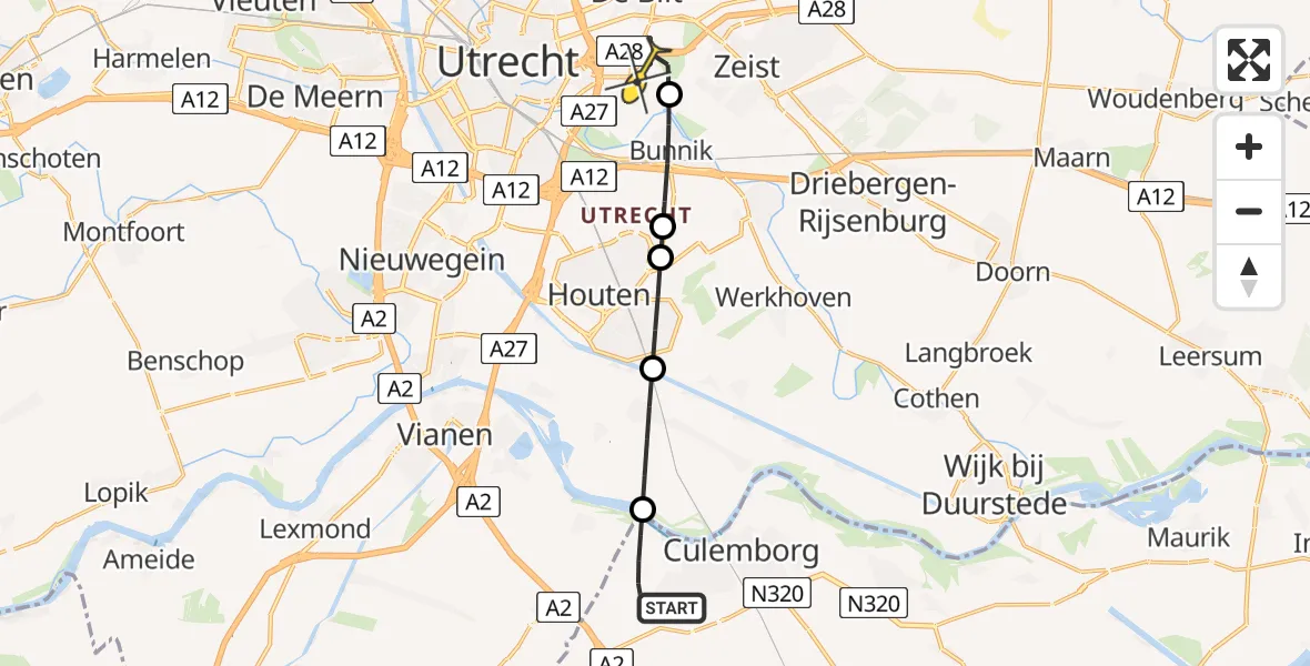 Routekaart van de vlucht: Lifeliner 3 naar Universitair Medisch Centrum Utrecht, Zoowijkseweg