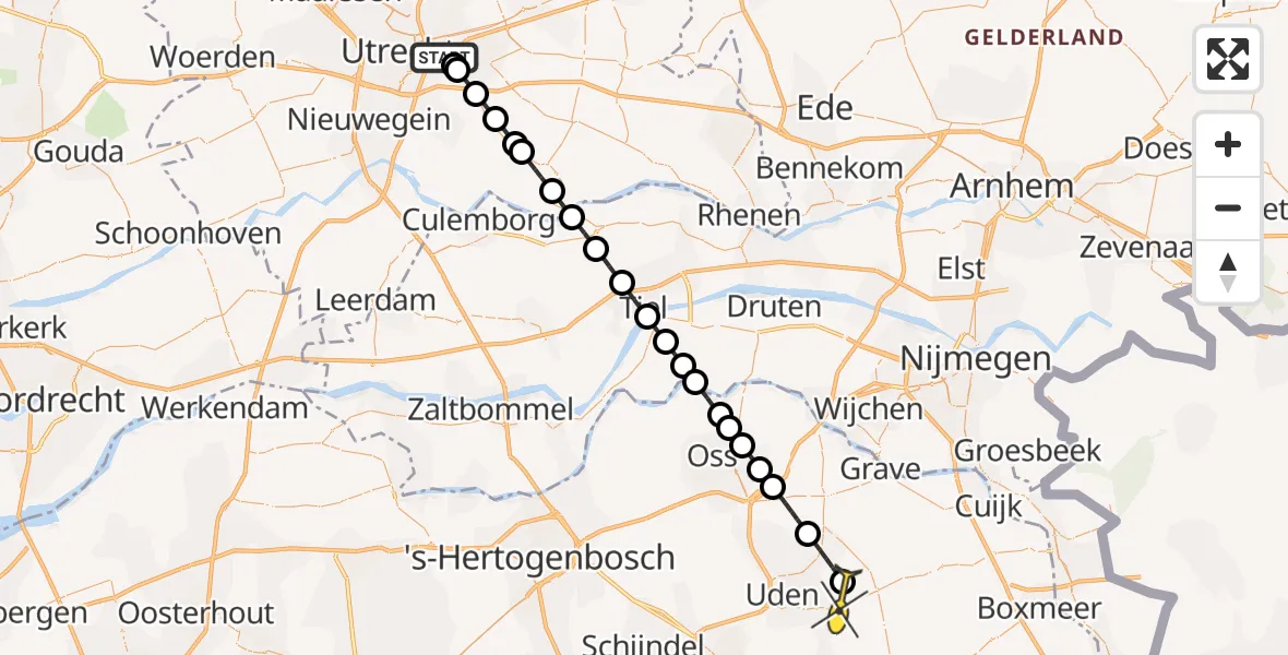 Routekaart van de vlucht: Lifeliner 3 naar Vliegbasis Volkel, Rijnsoever