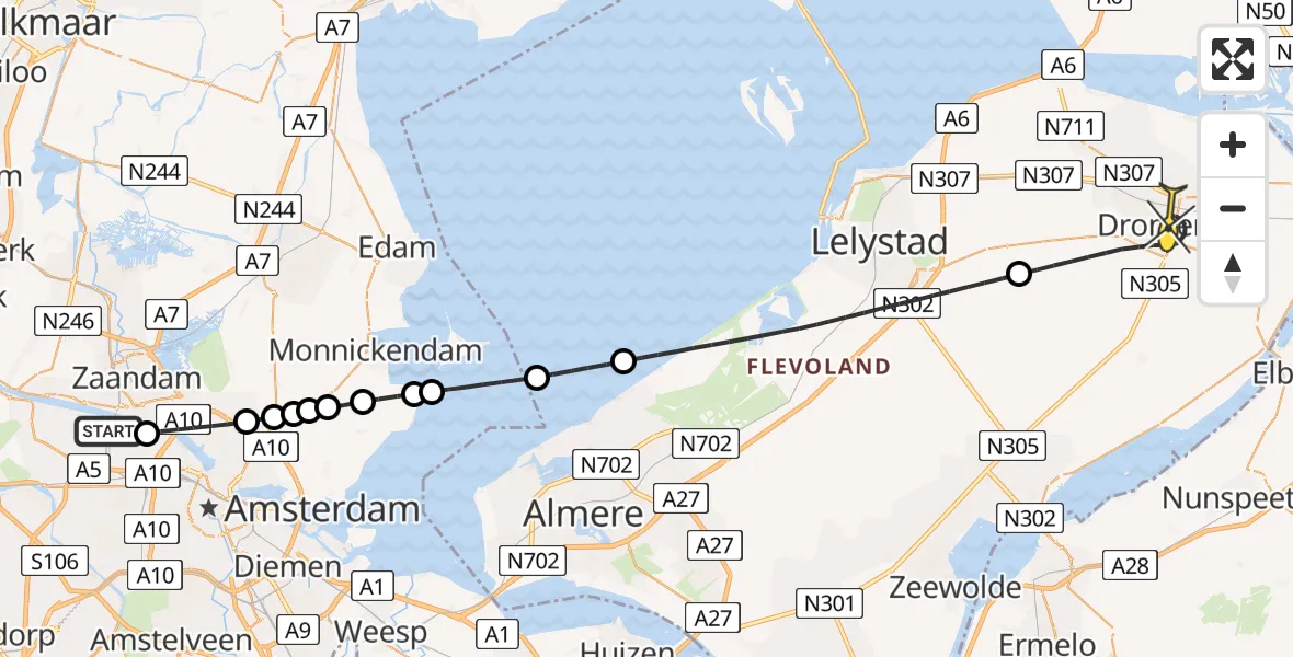 Routekaart van de vlucht: Lifeliner 1 naar Dronten, Westhaven