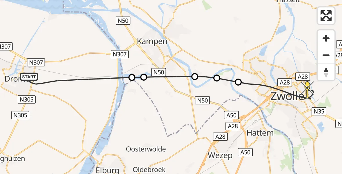 Routekaart van de vlucht: Lifeliner 1 naar Zwolle, Boudewijnlaan