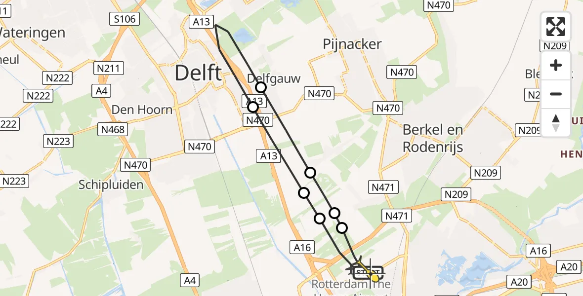 Routekaart van de vlucht: Lifeliner 2 naar Rotterdam The Hague Airport, Brandenburgbaan
