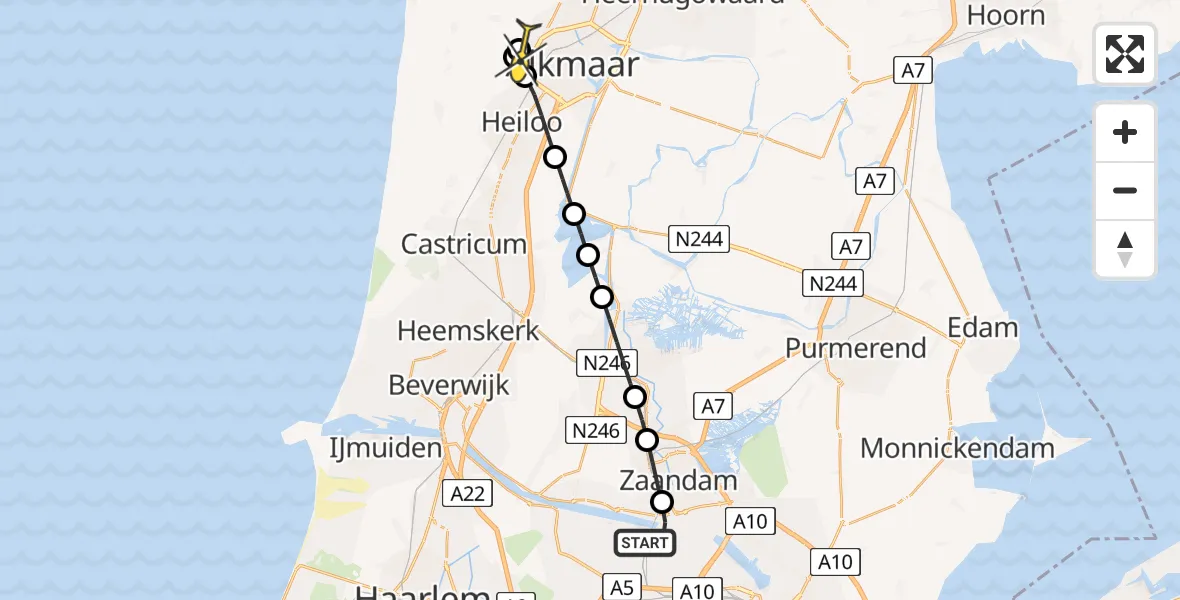 Routekaart van de vlucht: Lifeliner 1 naar Alkmaar, Westhavenweg