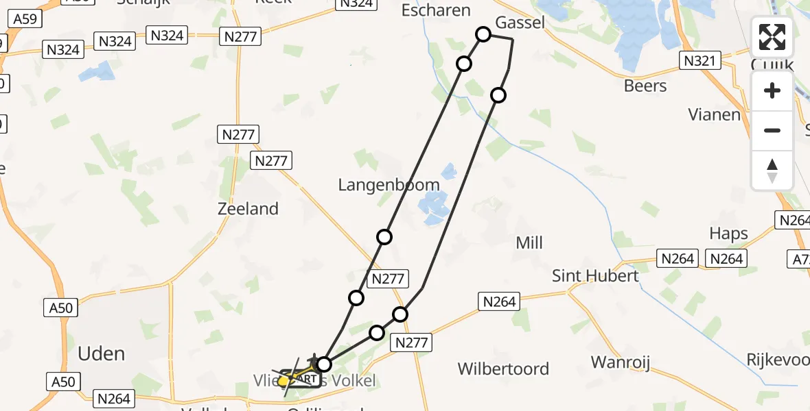 Routekaart van de vlucht: Lifeliner 3 naar Vliegbasis Volkel, Zeelandsedijk