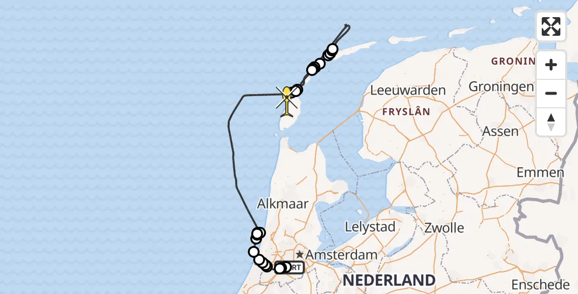 Routekaart van de vlucht: Politiehelikopter naar De Cocksdorp, Amsterdam-Bataviaweg