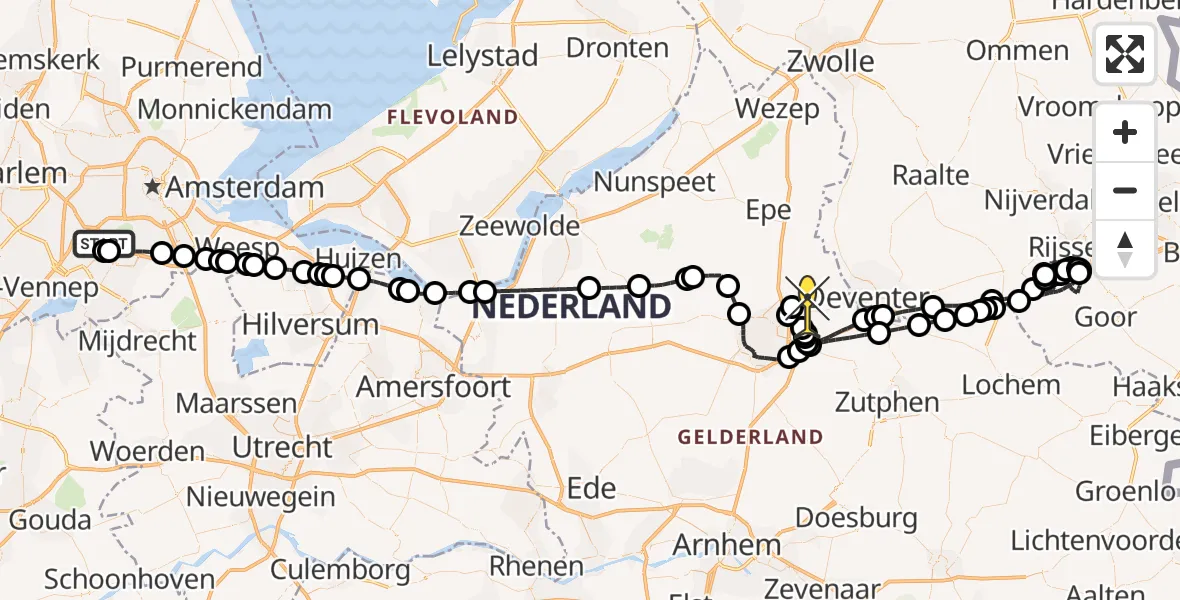 Routekaart van de vlucht: Politiehelikopter naar Vliegveld Teuge, Thermiekstraat