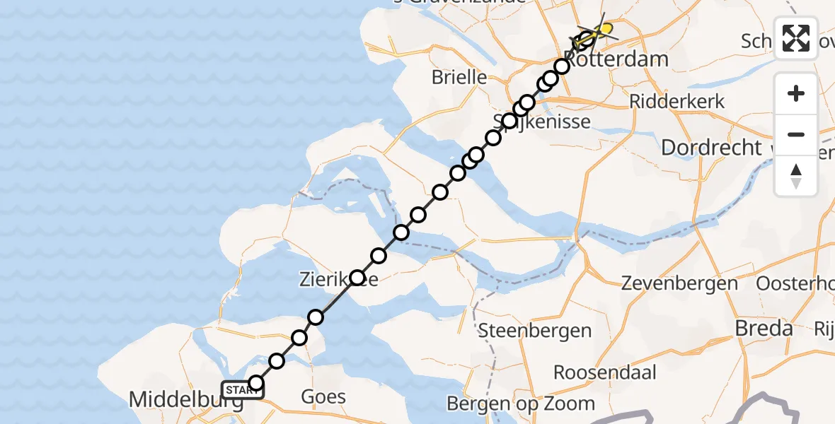 Routekaart van de vlucht: Kustwachthelikopter naar Rotterdam The Hague Airport, Pietweg