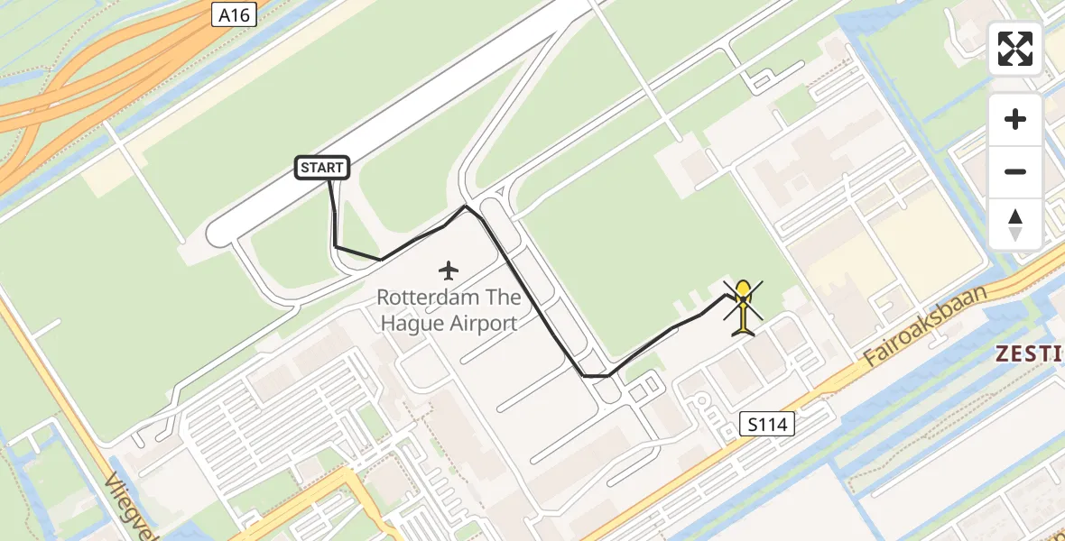 Routekaart van de vlucht: Kustwachthelikopter naar Rotterdam The Hague Airport, Arlandabaan Platformzijde