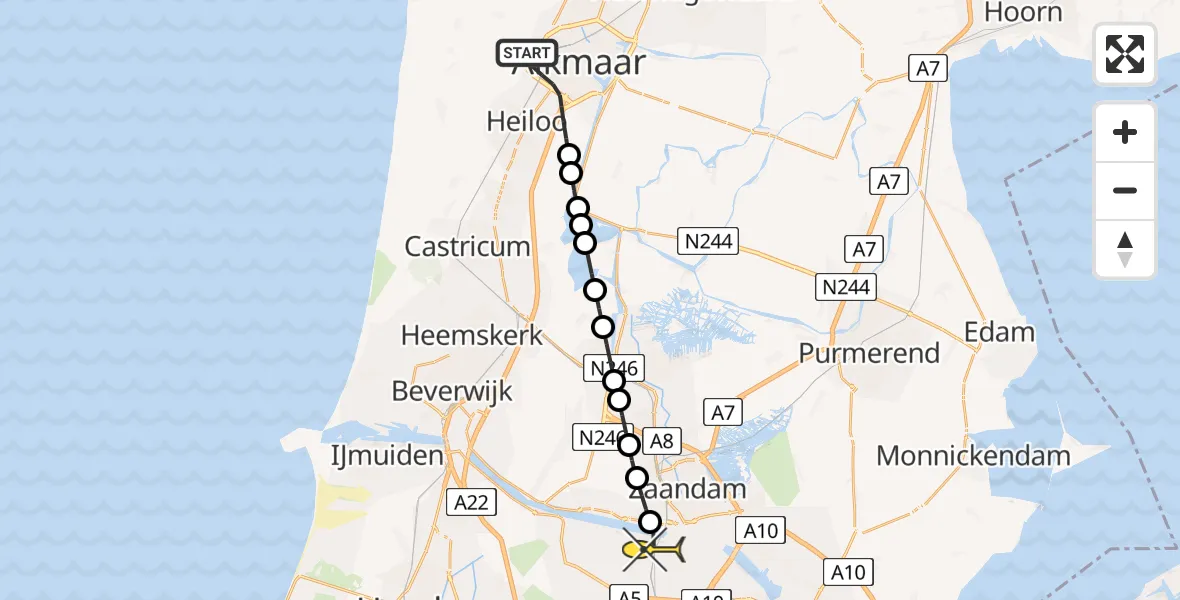Routekaart van de vlucht: Lifeliner 1 naar Amsterdam Heliport, Mondriaanstraat