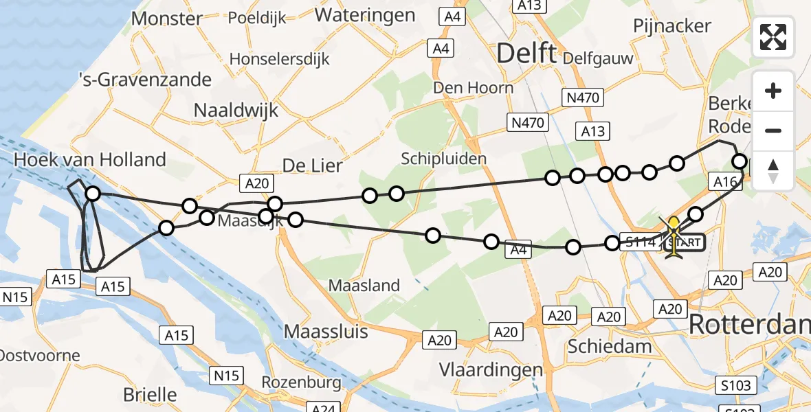 Routekaart van de vlucht: Kustwachthelikopter naar Rotterdam The Hague Airport, Doenkadepad
