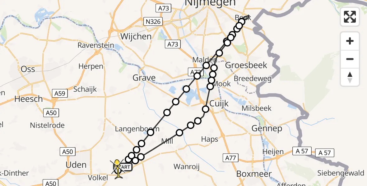 Routekaart van de vlucht: Lifeliner 3 naar Vliegbasis Volkel, Zeelandsedijk