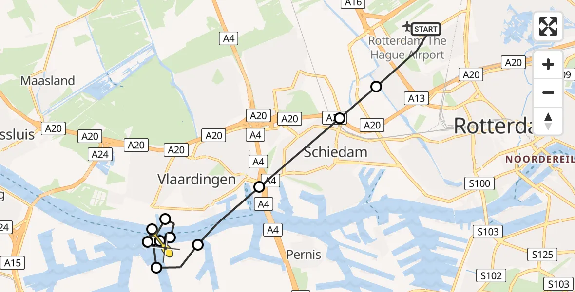 Routekaart van de vlucht: Lifeliner 2 naar Vondelingenplaat, Zestienhovensebaan
