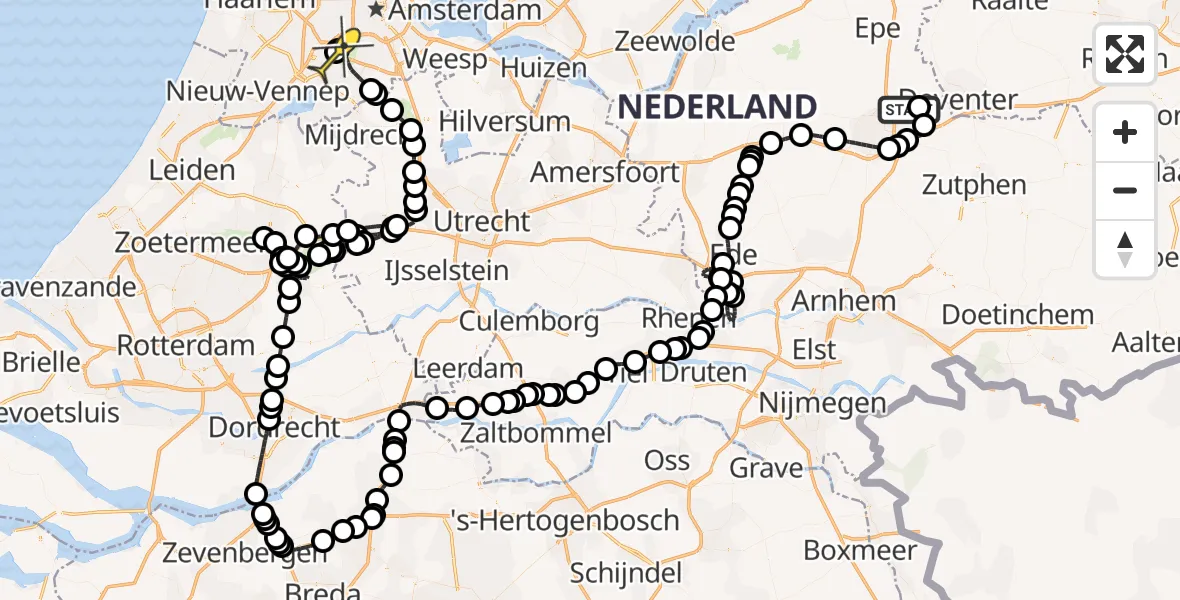 Routekaart van de vlucht: Politieheli naar Schiphol, de Zanden