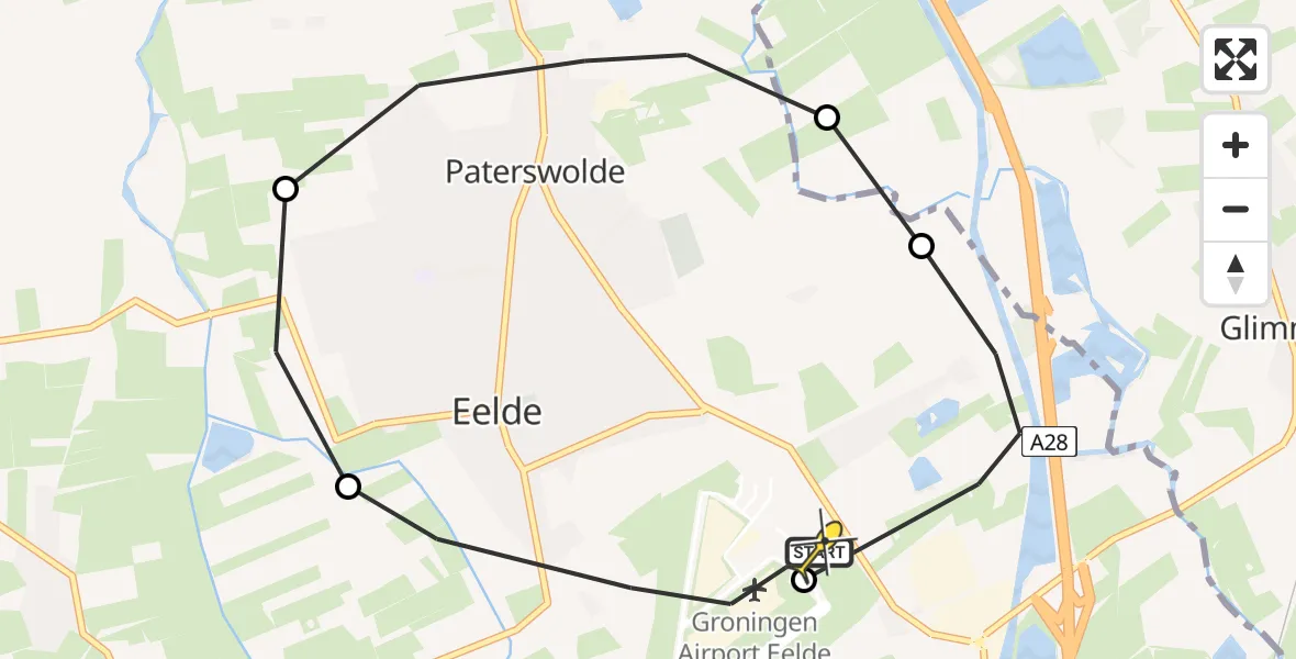 Routekaart van de vlucht: Lifeliner 4 naar Groningen Airport Eelde, Molenweg
