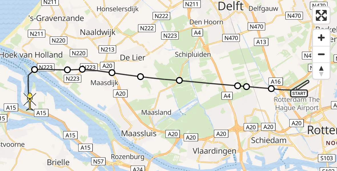 Routekaart van de vlucht: Kustwachthelikopter naar Europoort, Luxemburgweg